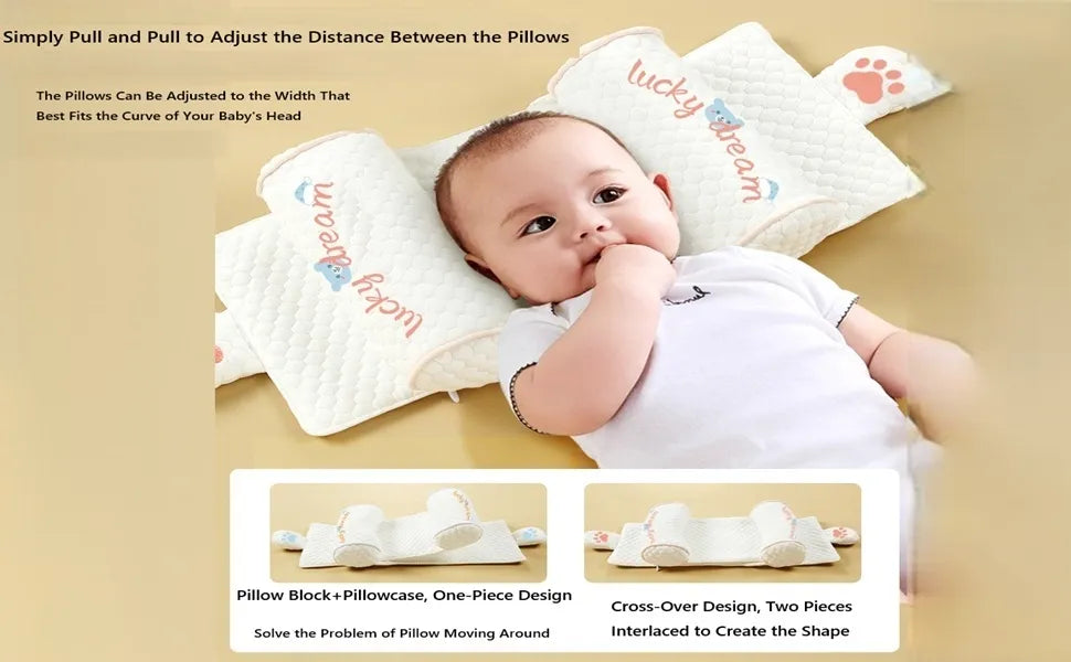 Adjustable Baby Head Shaping Pillow - Organic Cotton Anti-Flat Head Syndrome Cushion - Side Sleeper Support for Newborns 0-12 Months