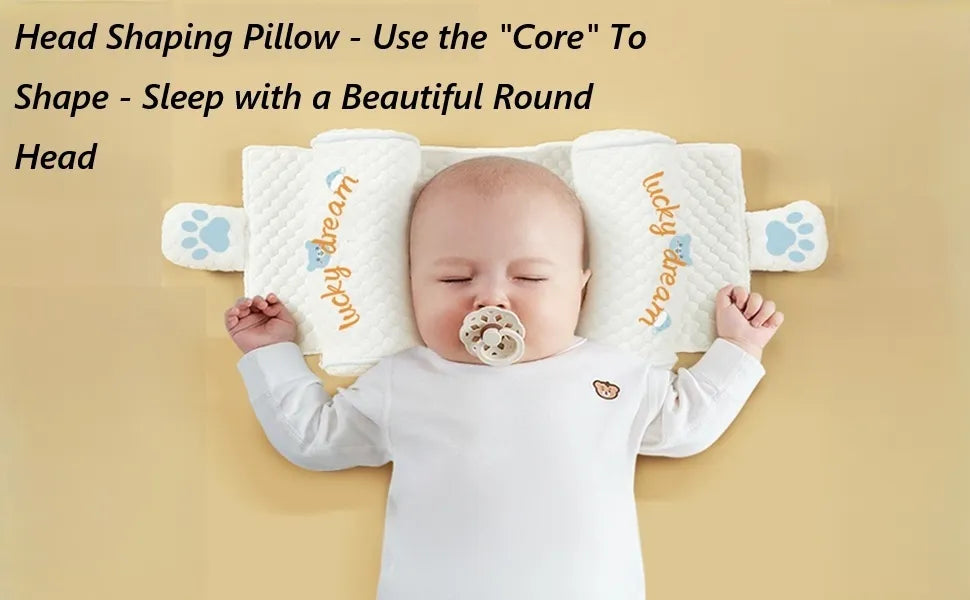 Adjustable Baby Head Shaping Pillow - Organic Cotton Anti-Flat Head Syndrome Cushion - Side Sleeper Support for Newborns 0-12 Months