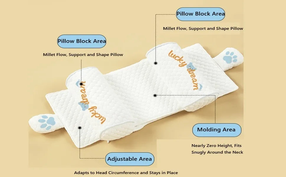 Adjustable Baby Head Shaping Pillow - Organic Cotton Anti-Flat Head Syndrome Cushion - Side Sleeper Support for Newborns 0-12 Months